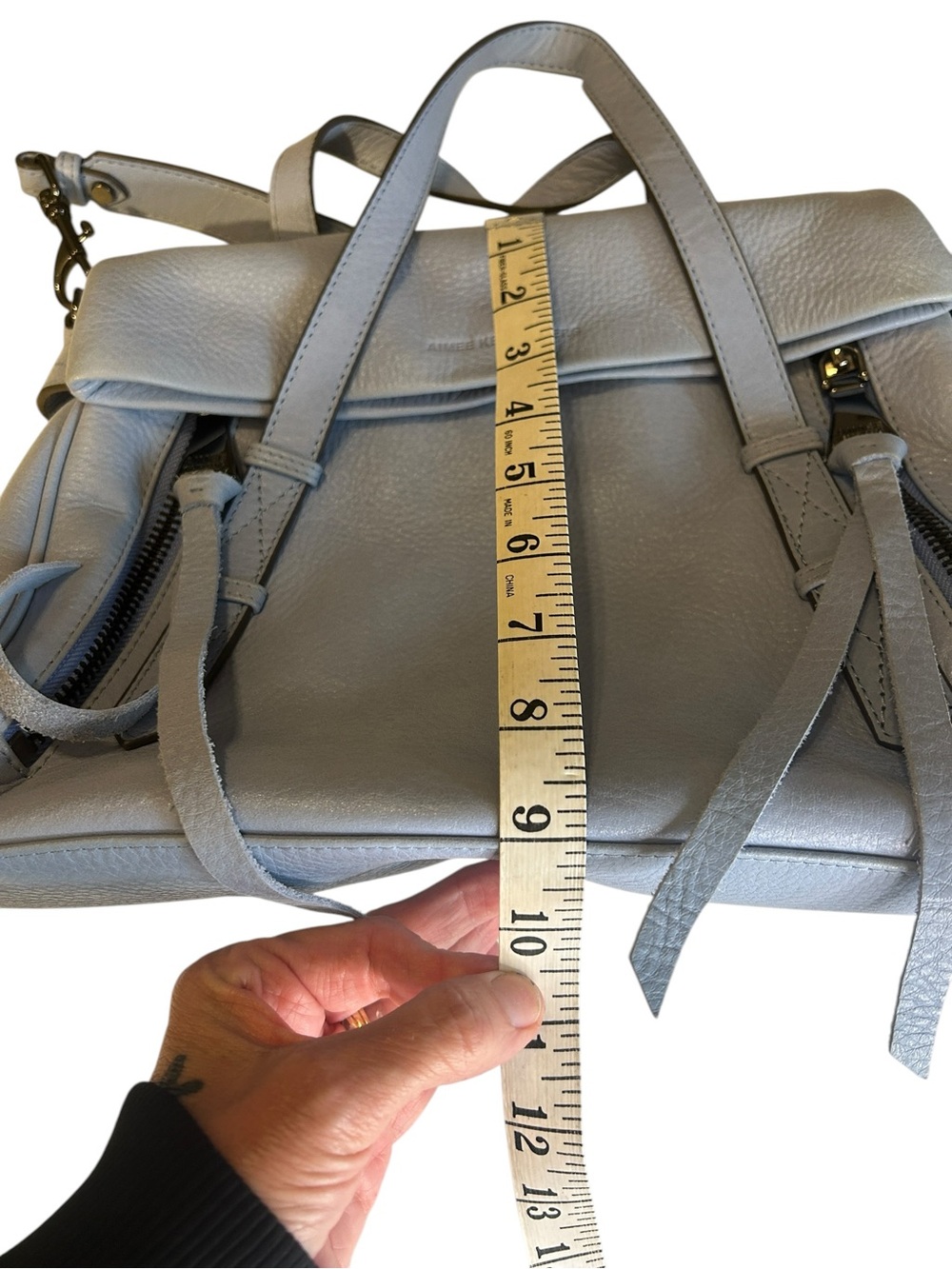 Aimee Kestenberg Light Blue Leather Satchel Crossbody Convertible Luxury Designe - Picture 9 of 10